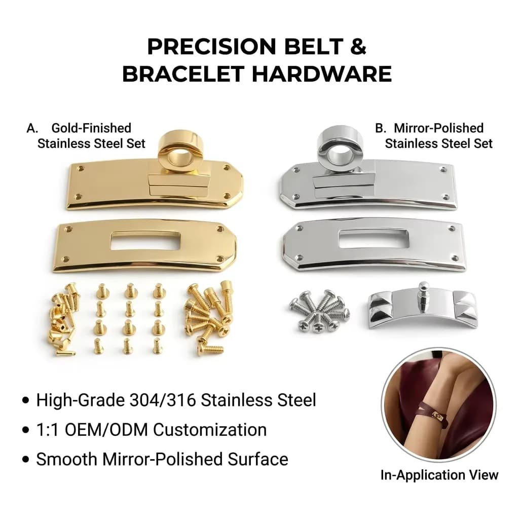 304 Stainless Steel Handbag Lock Kit with Professional PVD Coating Rust Proof, front view