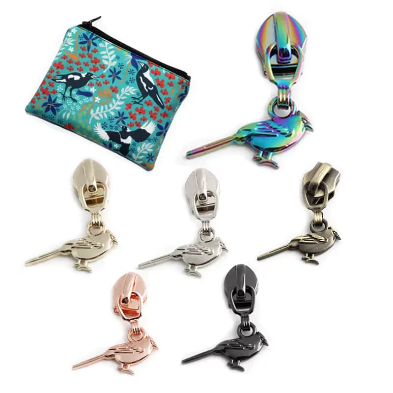 New Design Bird MAGPIE ZIP BAG Zipper Puller Custom Metal Nylon Zipper Slider, front view
