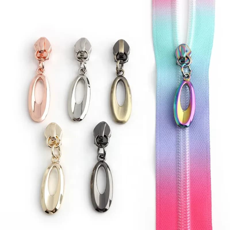 New Design #5 Nylon Ziepper Slider Decorative Zipper Pulls Colorful Bag Metal, front view