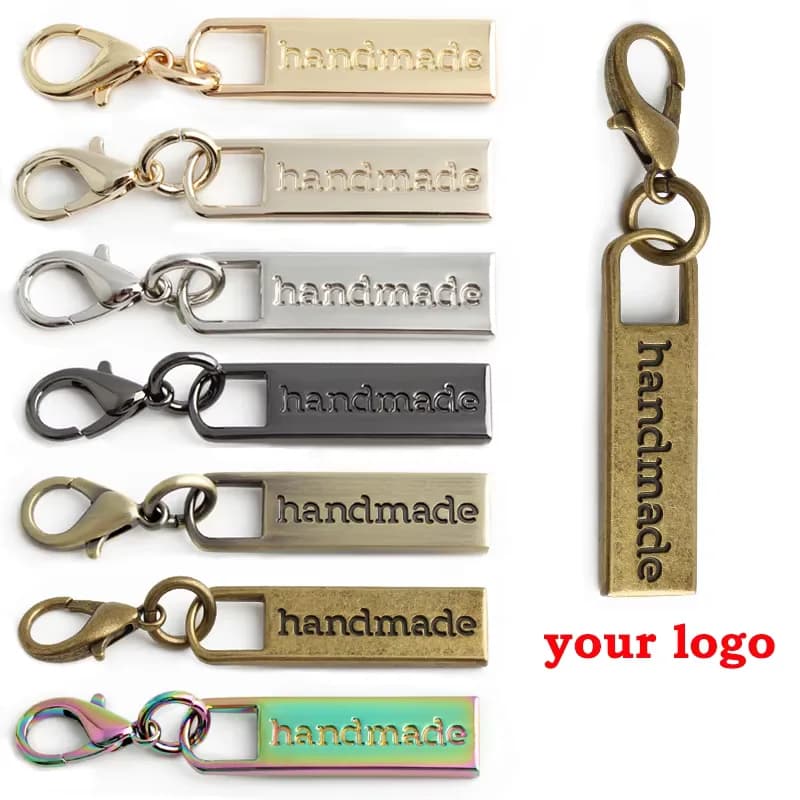 B2 Customised #5 Your Logo Engraved Metal Zipper Puller Handmade Long Metal, front view