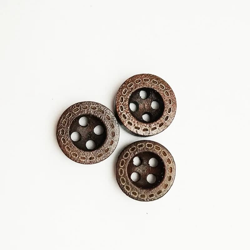 Custom Logo Bowl-Shaped 4-Hole Nature Wood Buttons for Baby Clothing Wide Edge, front view