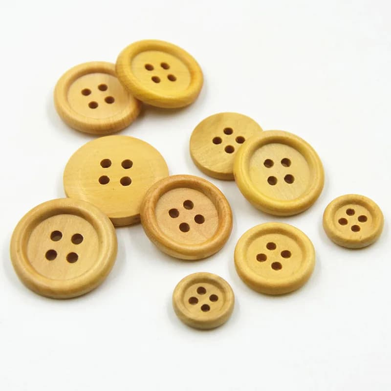 Custom Logo 4-Hole Boxwood Wood Buttons Natural Round Buttons for Clothes, front view