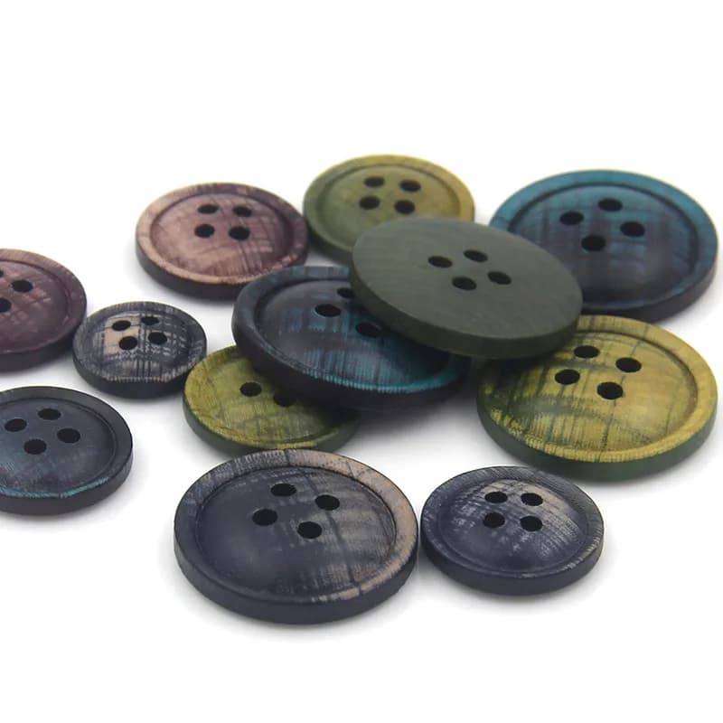 18L 24L 32L Color Wood Suit Button Shirt Wooden Buttons 4-Holes Drop Glue, front view