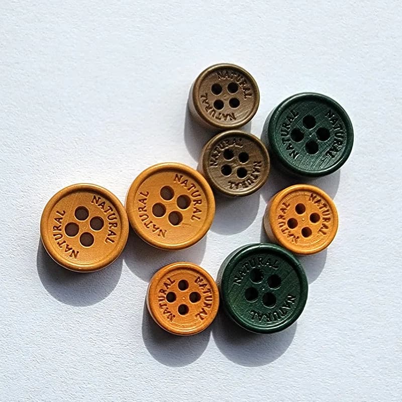 Custom Laser Carved 9mm 11.5mm 12.5mm Small Size Wood Buttons for Baby Garment, front view
