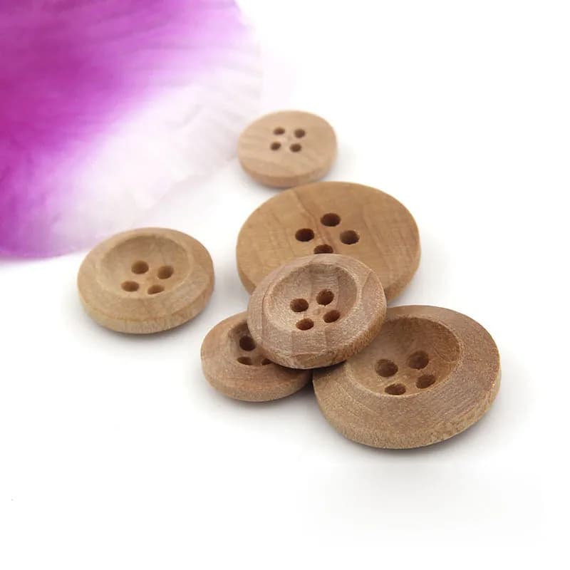 Custom Logo 4-Hole Nature Wood Bevel Buttons Customized Size for Children's, front view