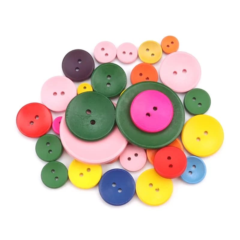 2 Holes Mix Color Wood Buttons for Baby Clothing Personalized Round Shape Cute, front view