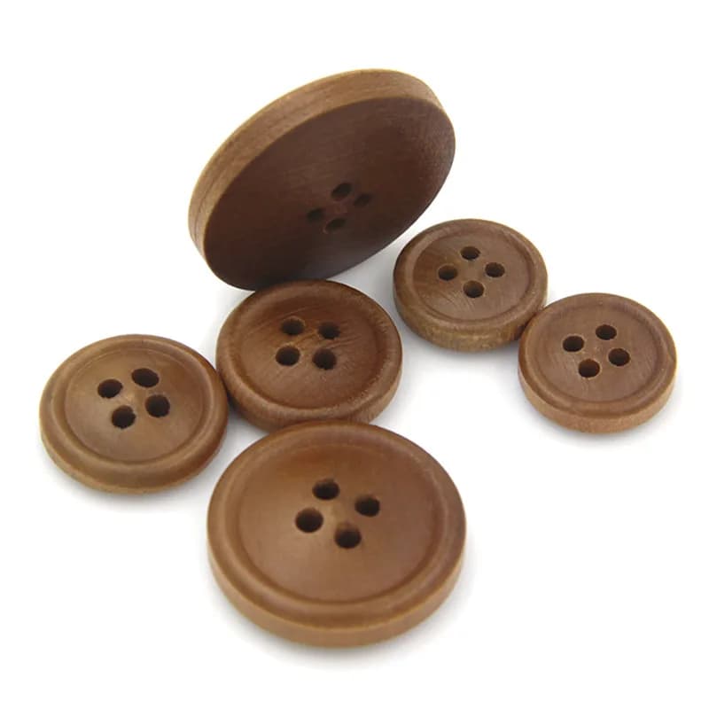 Factory Eco-friendly 4-Hole Round Wooden Sewing Buttons Decorative Brown for, front view
