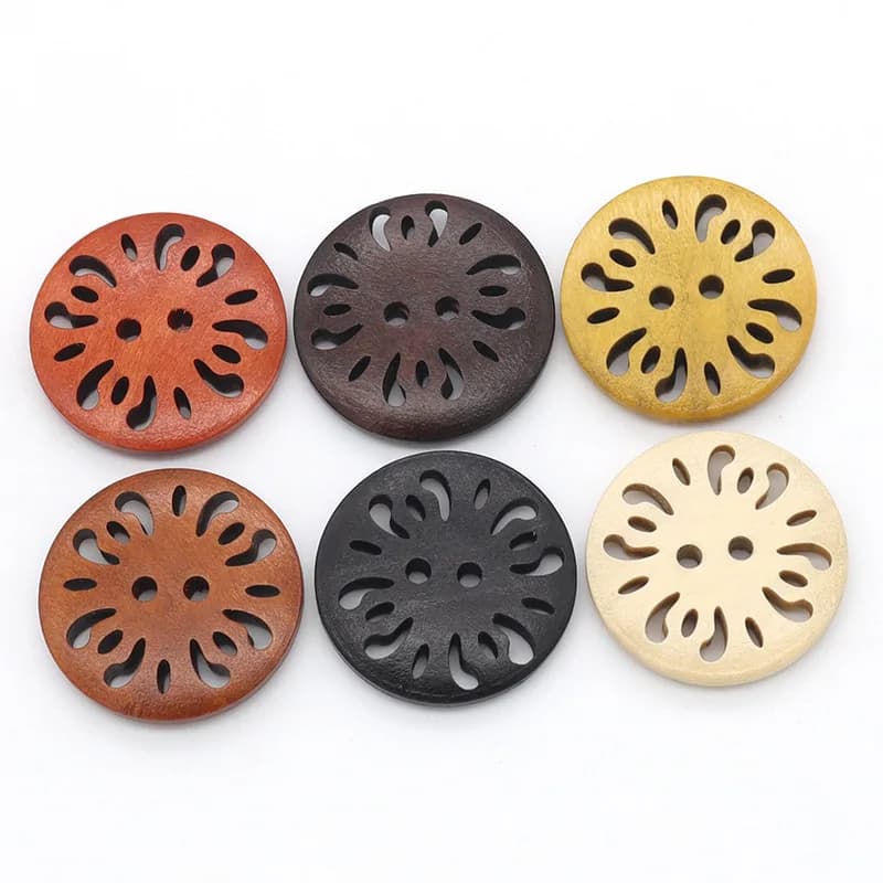 Ethnic Classical 13mm~38mm Hollow Out Wood Fancy Laser Cut Custom Buttons, front view