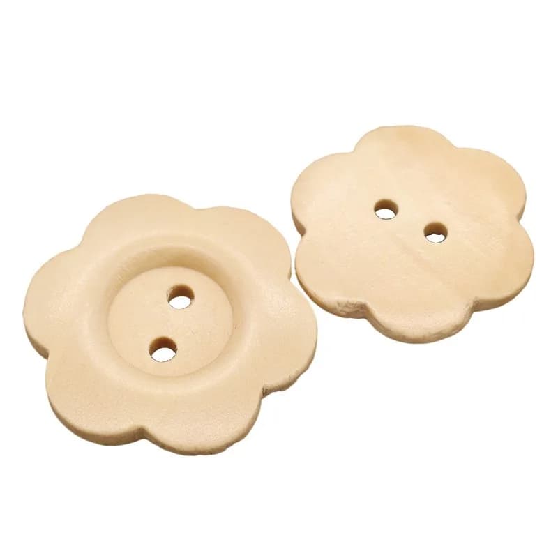 11mm~38mm Natural Wood Flower Button for Kids Garments 2-Holes Variety of, front view