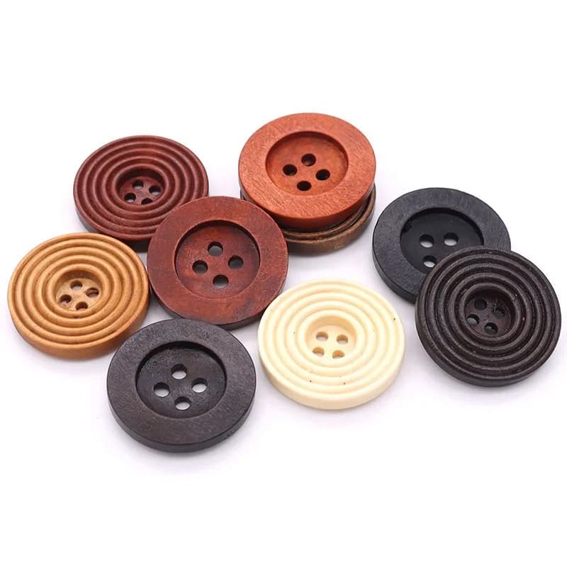 9mm-38mm 4 Holes Personalized Classic Circled Ripple Round KraftWood Buttons, front view