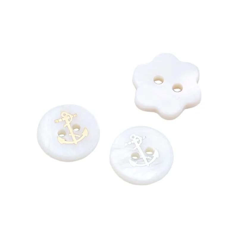 12.5mm-15mm 2 Holes Personalized Classic Navy Style White Round Shell Buttons, front view