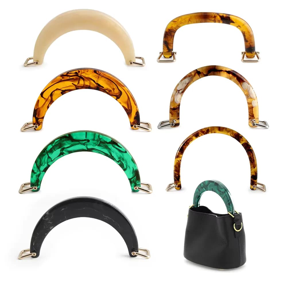 New Design Half-Thick Moon Handle Resin Handbag Purse Frames with Detachable, front view