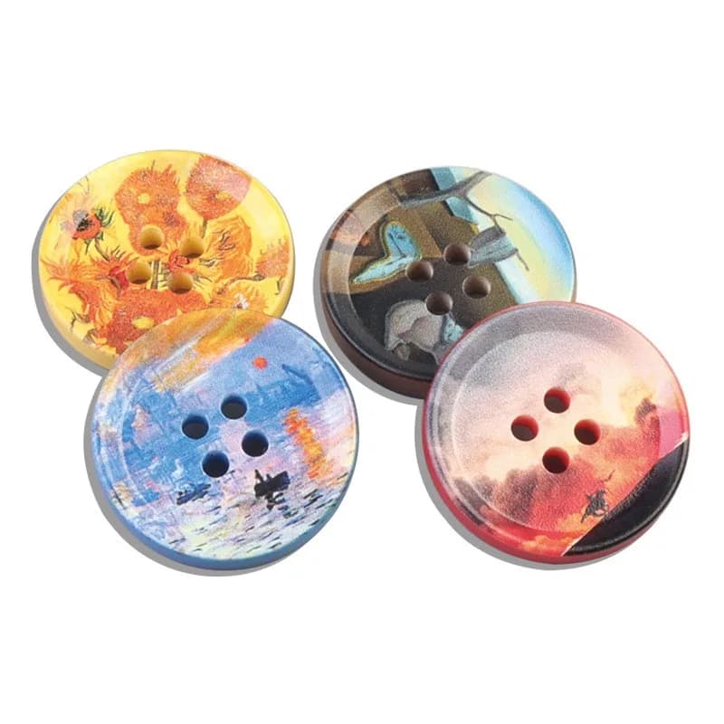 22-30mm Round Resin Sewing Button Custom Logo 4 Eyes Oil Painting Coat Buttons, front view