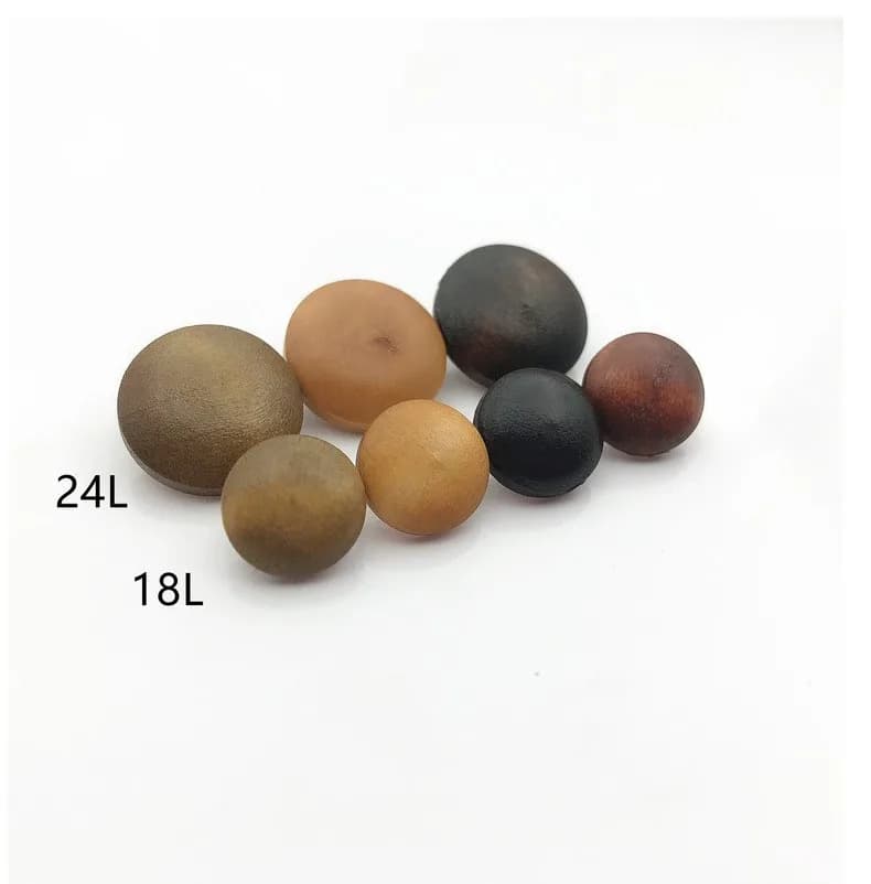 Eco-Friendly Vertical Mushroom Button Hand Stitched Multi-Color Wood Button, front view