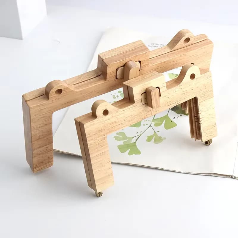 Fashion Natural Solid Wooden DIY Bag Accessories Handle Bag Purse Frame Handmade, front view