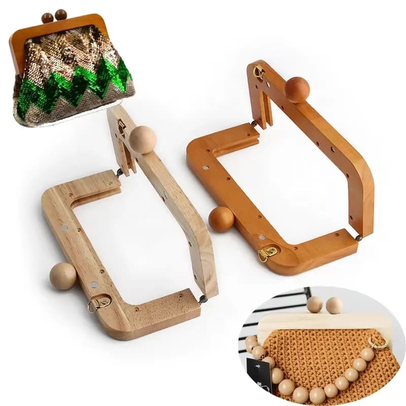 20x8cm New Vintage Natural Multi Beads Color Solid Wood Handle Handbag Handmade, front view