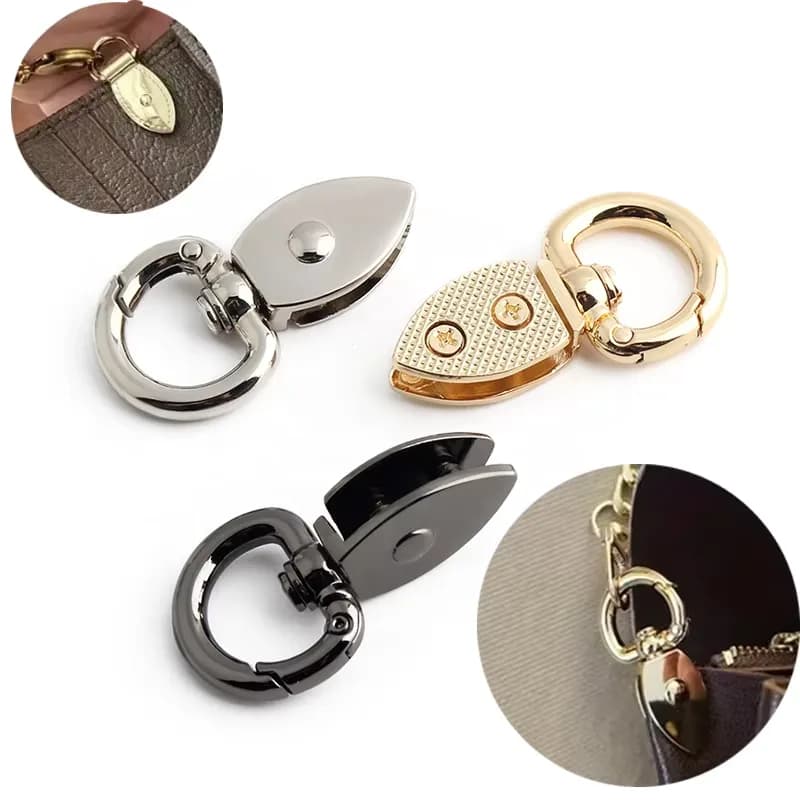 Metal Bag Side Hanger Clamps Leaf Shape D Ring With Screws Bag Parts Accessories, front view