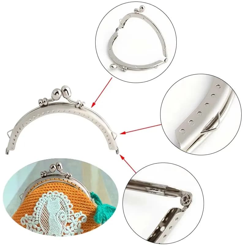 Aluminum Internal Tubular Bag Frame Closure Hardware Tube Hinge Metal Handle, front view