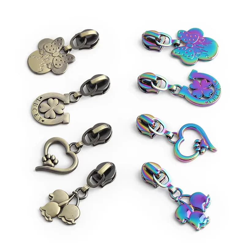 Customized Plating Colorful Size 5 Metal Zipper Sliders Nylon One Pair Stars, front view