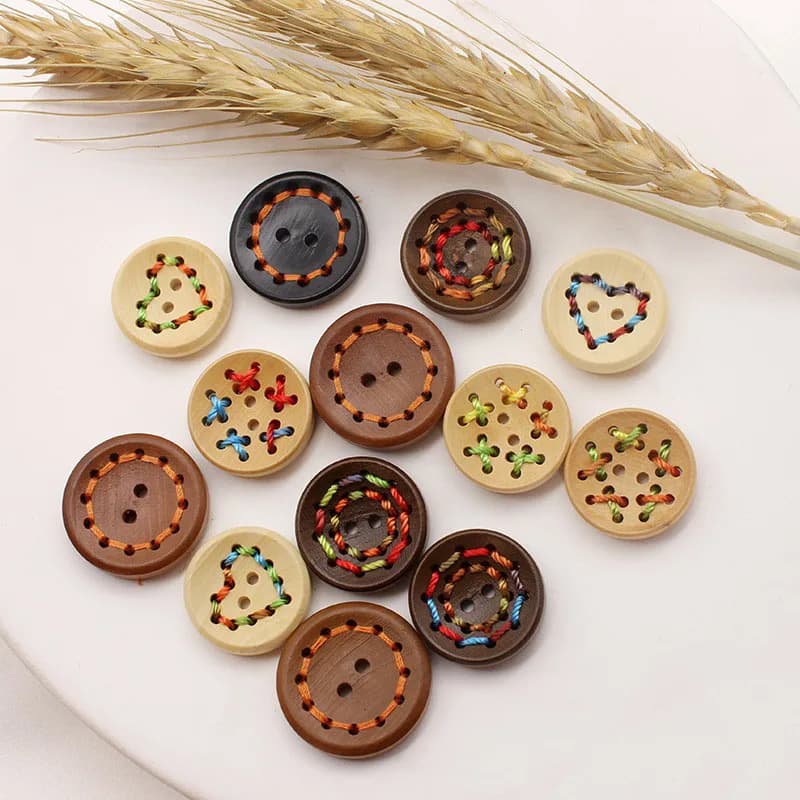 DIY Hand-Made Color Thread Cotton Children's Coat Decorative Wooden Buttons, front view