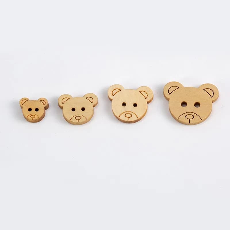 22L-40L Wood Shape Button 13mm-25mm Dry Hair Cap Bear Wood Button Cute, front view