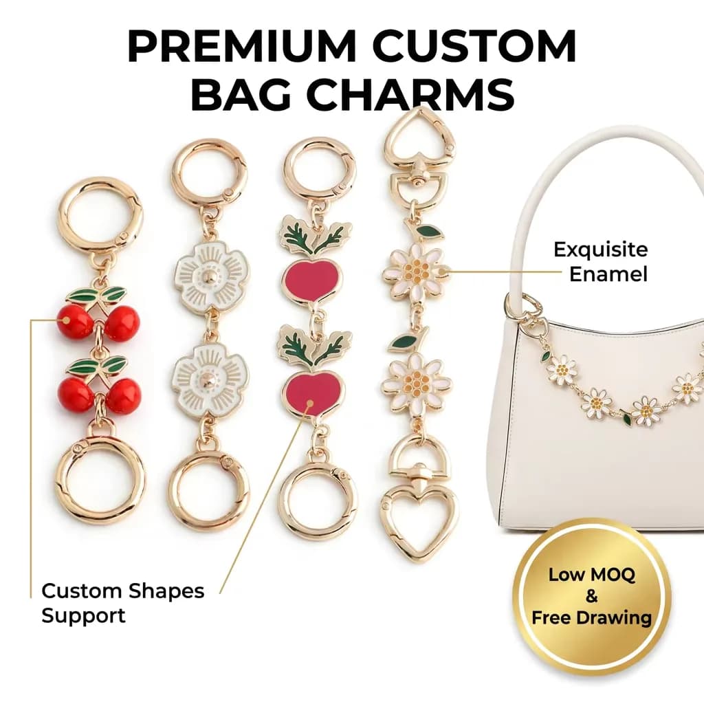 Cherry Blossom Gold Plated Chain, Flower Charm Extension Strap for Crossbody, front view