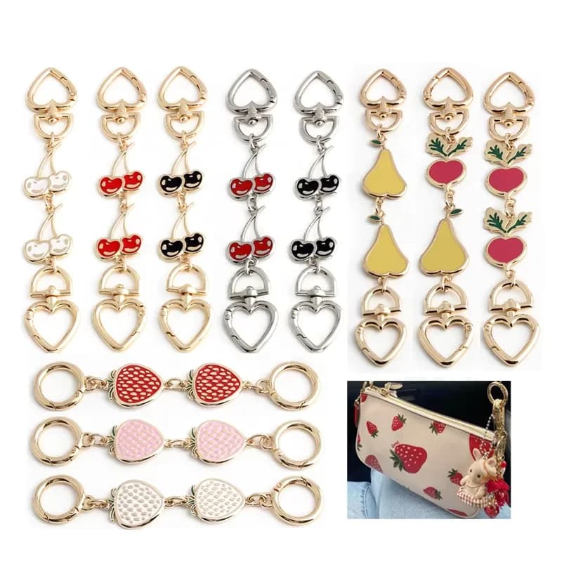 Western Style Cherry Strawberry Enamel Keychain Decorative Connector, front view