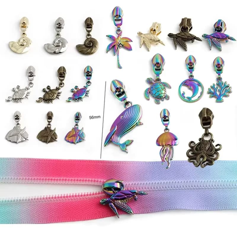 Plating Multi-color Sea Aquatic Creatures Fish Zipper Head Pulls Zipper Whale, front view