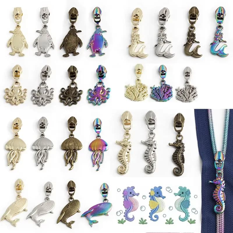 Design Zipper Pullers 5# Nylon Metal Zipper Pulls Sea Element Pattern Zipper, front view