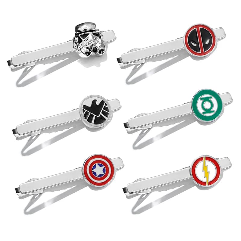 Custom Fashion Cartoon Tie Clips Men Captain Superhero Round Shape Soft Enamel, front view