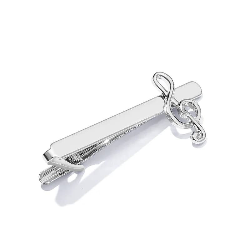 Custom Fashion Shinny Music Note Shape Fish Hook Tie Clip Unique Metal Tie Bar, front view