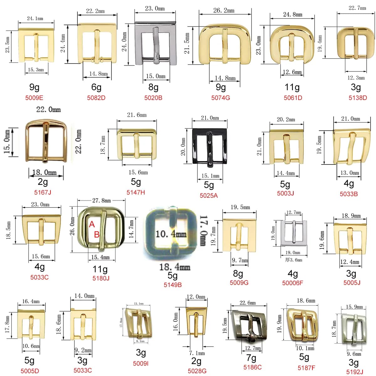 Golden Zinc Alloy Rectangular With Double Pin Roller Belt Buckle Pet Dog, front view