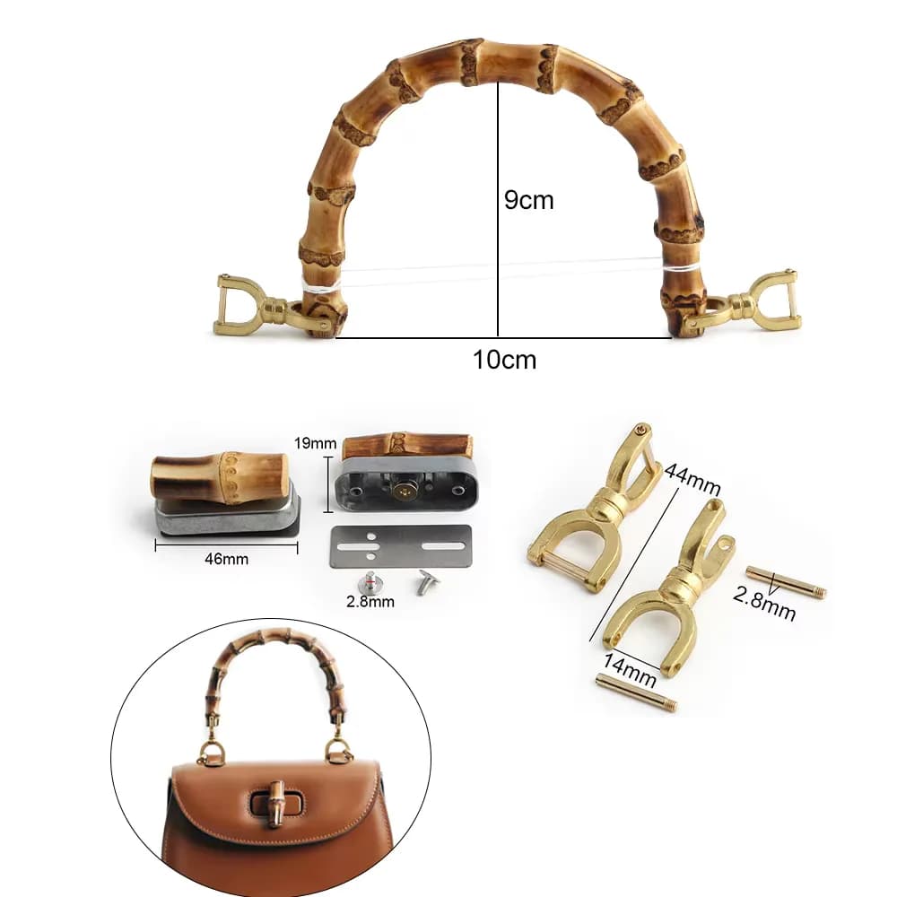 Customized Handbag Bags Making Set Real Bamboo Polished Handle Connector Twist, front view