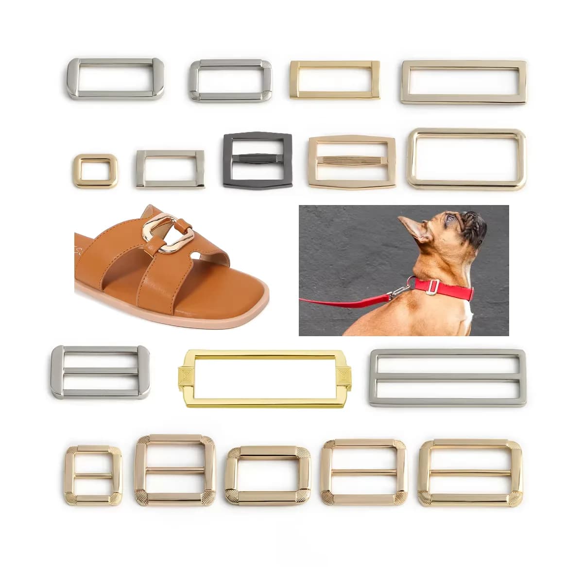Adjustable Tri-Glide Slide Buckle 25mm/5cm - Gold Rectangle Metal Ring for Purse, front view
