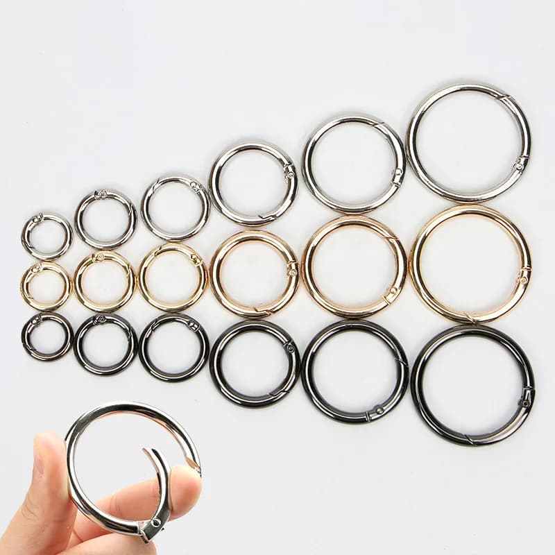 Custom Zinc Alloy Metal Spring O Rings and Open Ring Key Ring for Bag Hardware, front view