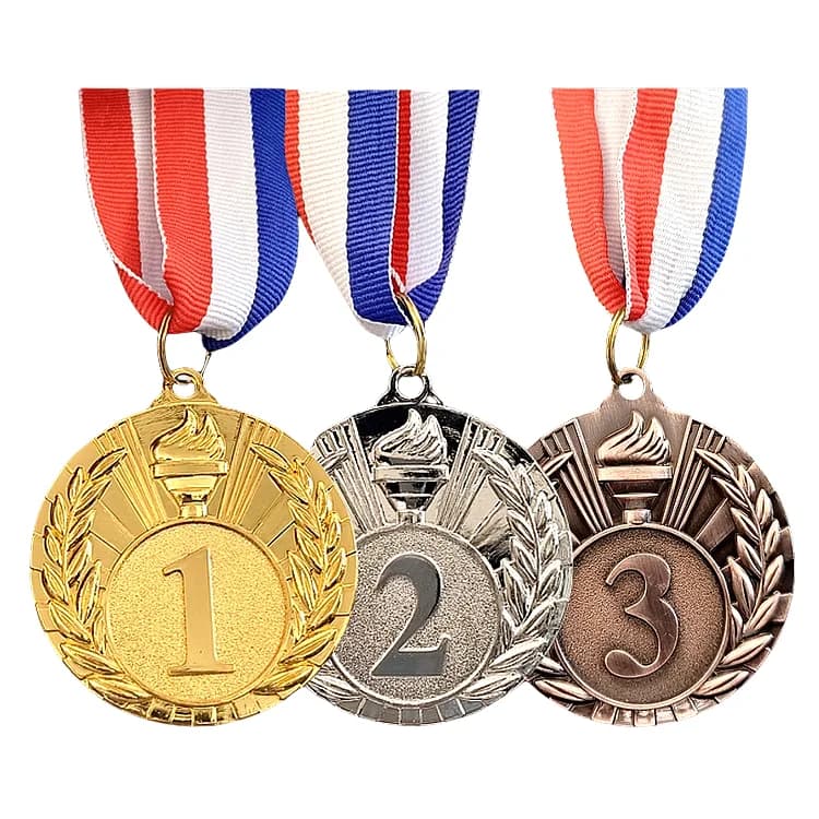 Manufactures Cheap Custom Metal Sport Badge Gold Award Torch Medals, front view