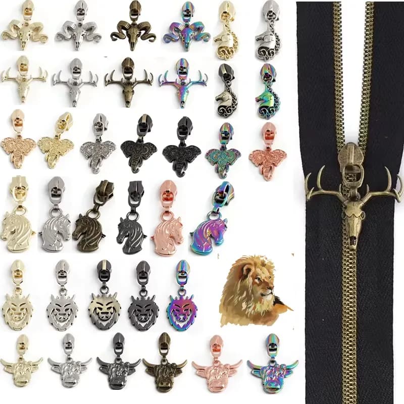 5# Nylon Zipper Head Animal Shape Making Custom Bag Metal Zipper Slider Puller, front view