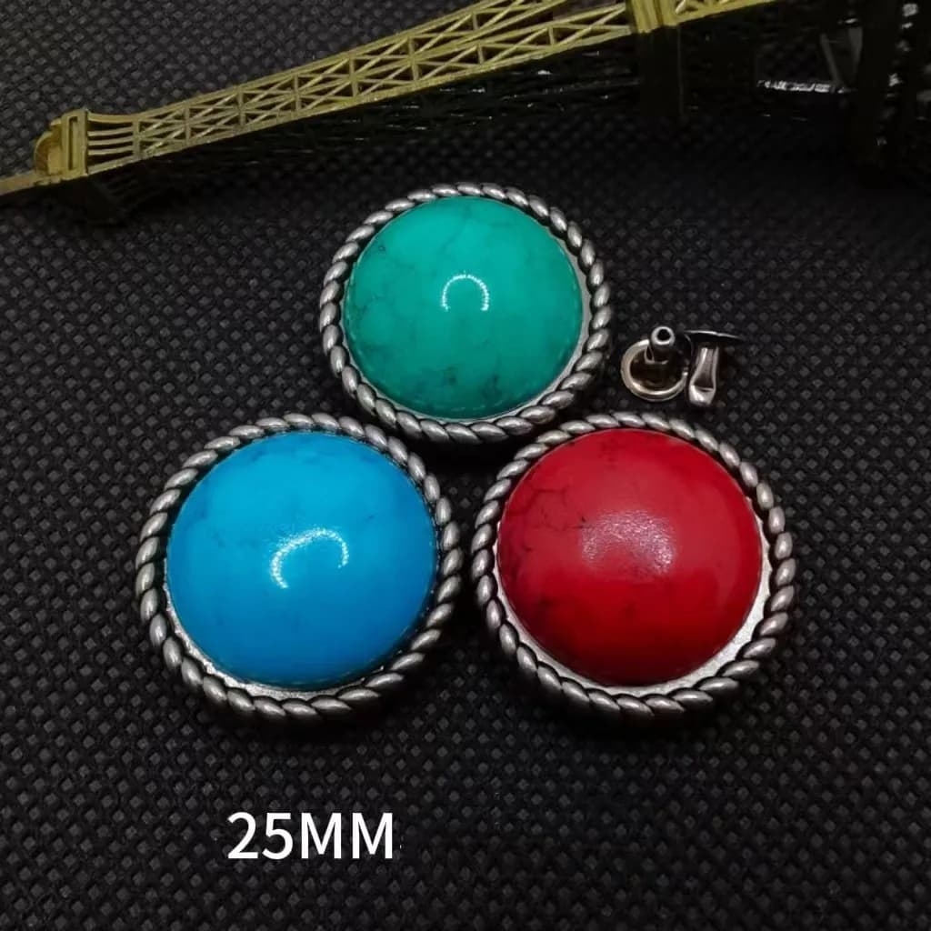 Factory Custom Round Studs Turquoise Stone Rivets for Leather Garment DIY, front view