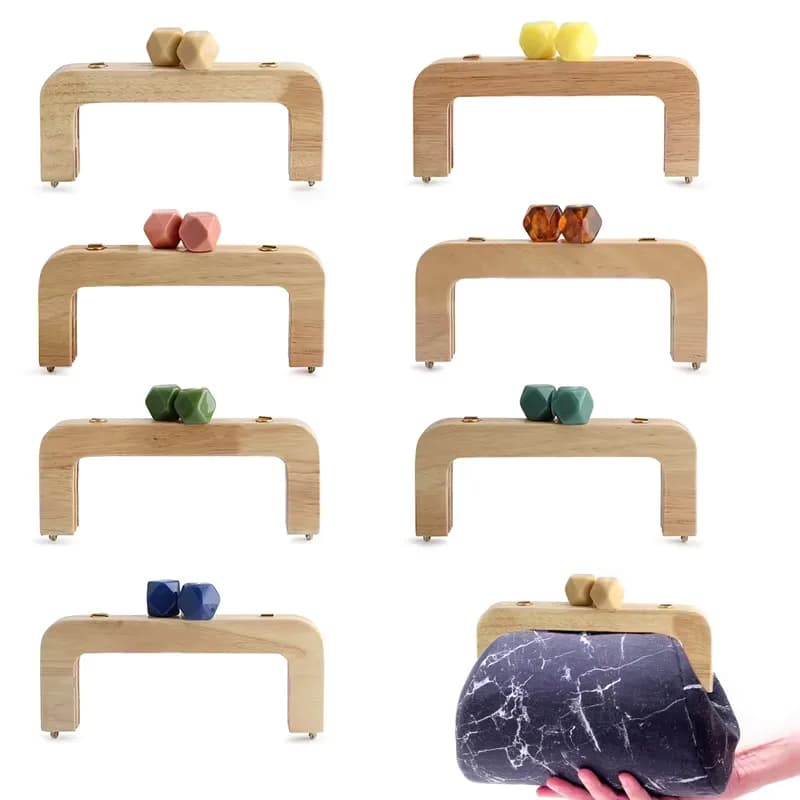 20cm Square Wood Bag Frame with Acrylic Beads - Candy Color Kiss Clasp Handles, front view