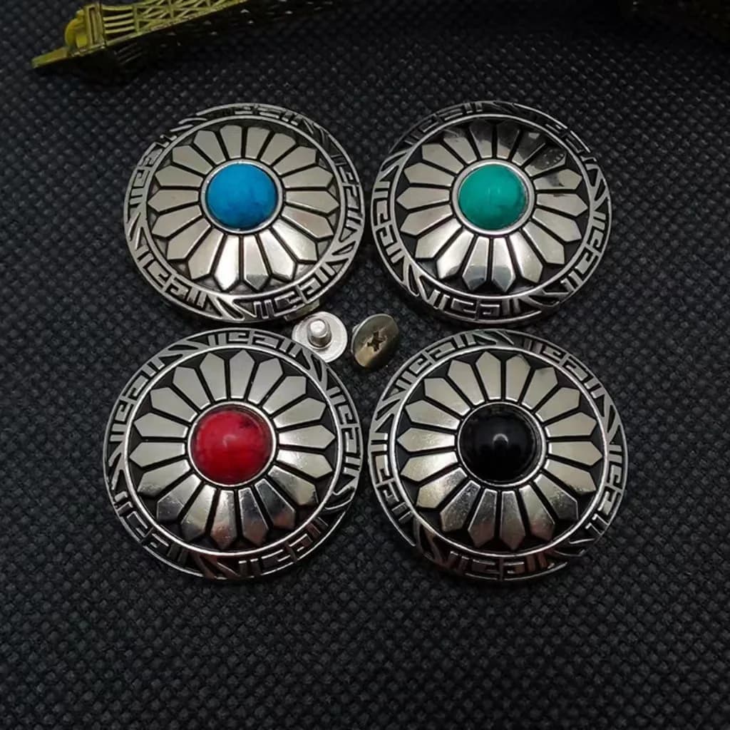 Custom Flower Turquoise Conchos Silver Plated Leather Conchos Casting Coin, front view