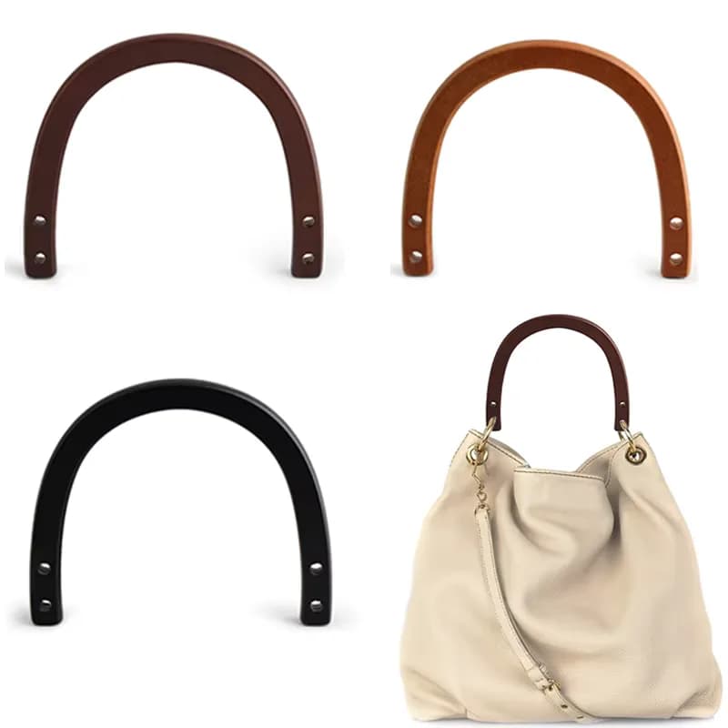 U-Shaped Wooden Bag Handles - Detachable Solid Wood Handles for Tote Bag, Purse, front view