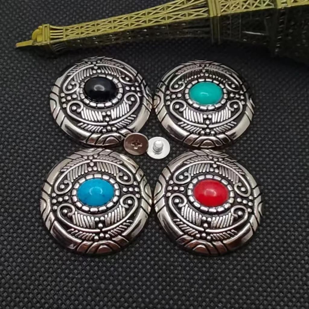 Custom Conchos Turquoise Metal Ellipsoid Decorative Rivets for Leather, front view