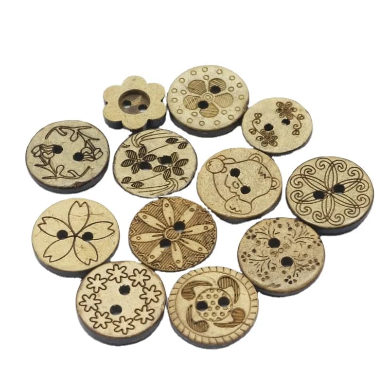 Spot Fashion Coconut Shell Button Advanced Laser Carving Craft Shirt Button, front view