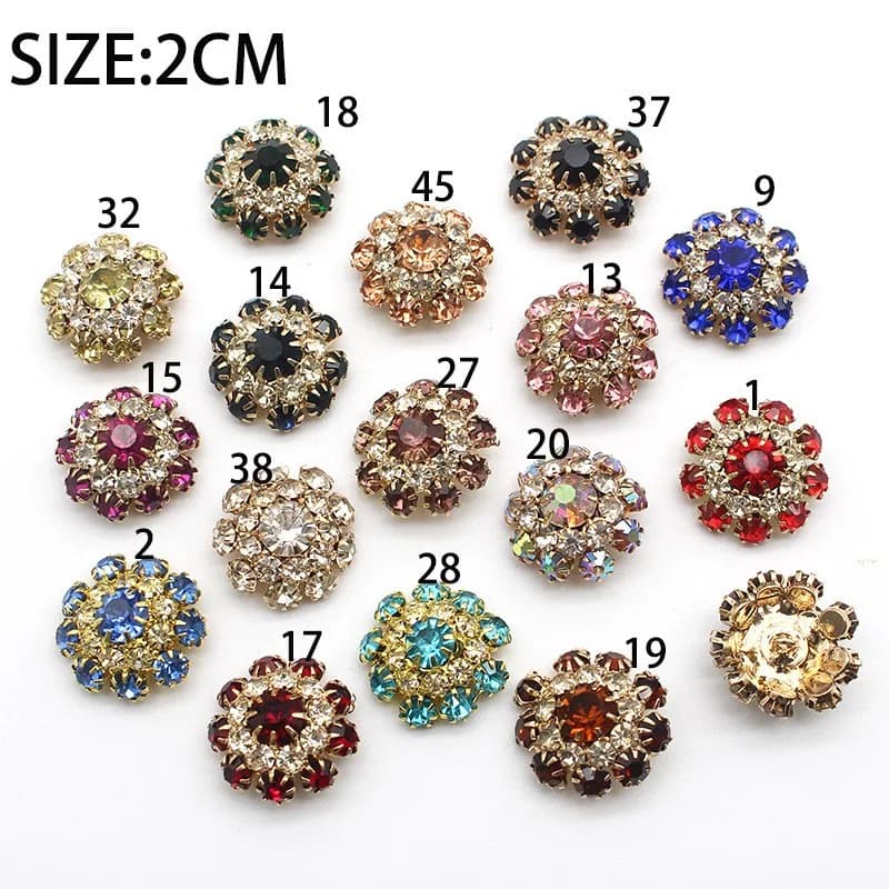 Eco-Friendly Round Crystal Sewing Buttons Fancy Alloy with Color Rhinestones, front view