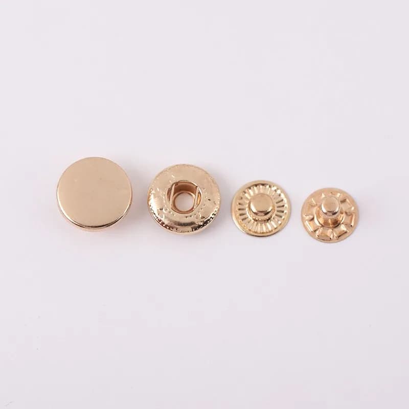 Factory Price Custom Copper Snap Buttons Gold Color Round Design Shirt Press, front view