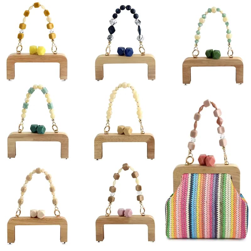 Custom Classic Macaron Candy Color Bead Head Solid Wood Frame With Resin Chain, front view