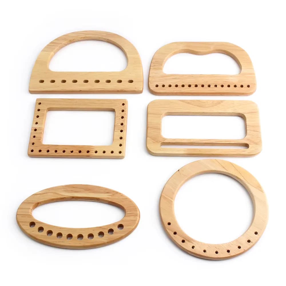 Multi Shapes Custom DIY Making Hole Solid Wood Straw Bag Handle Carved, front view