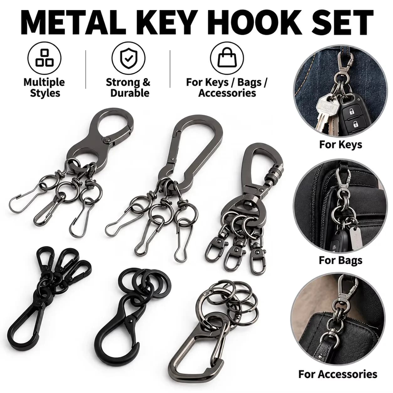 Double Ended Bolt Metal Keychain Snap Hook Spring Hook Rotation Quick Release, front view