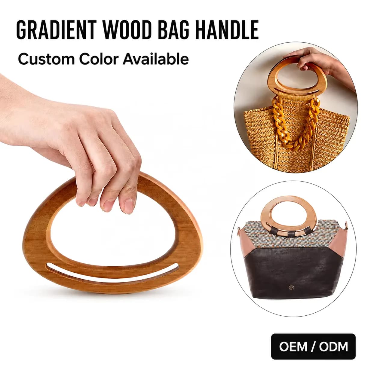 17.8*12.5CM D Shape Wooden Handles Gradient DIY Replacement Eco-Friendly, front view