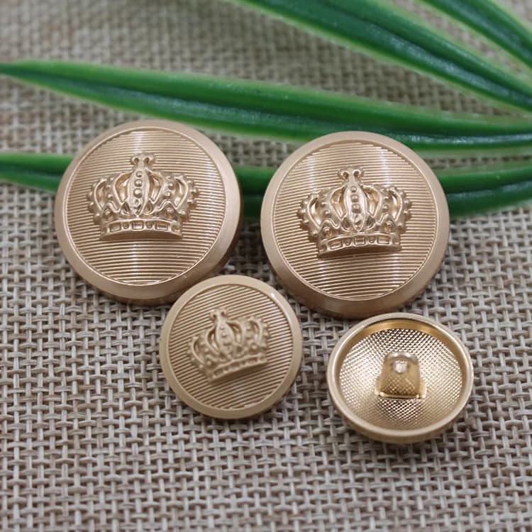 Metal Crown Buttons, Hand-Sewn With Pedestals for Coats, front view